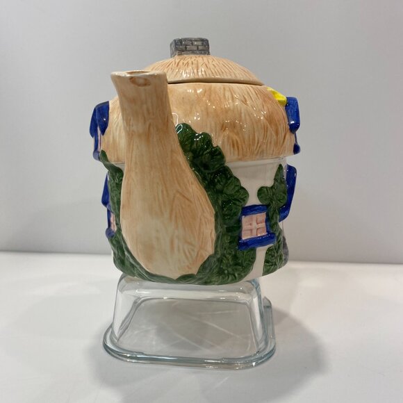 Vintage Ceramic Cottage Tea Pot Hand Painted. (6" H. x. 9" L.  x. 5" W) - Picture 7 of 10